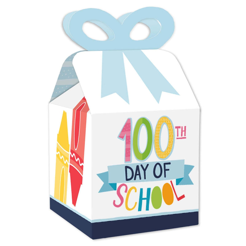 Happy 100th Day of School - Square Favor Gift Boxes - 100 Days Party Bow Boxes - Set of 12