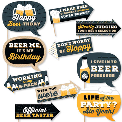 Funny Cheers and Beers Happy Birthday - Birthday Party Photo Booth Props Kit - 10 Piece