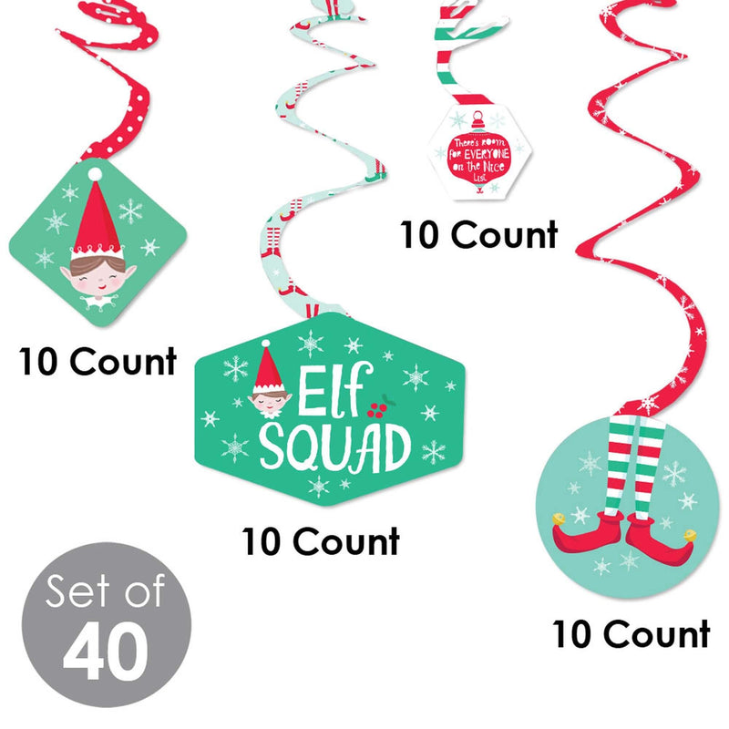 Elf Squad - Kids Elf Christmas and Birthday Party Hanging Decor - Party Decoration Swirls - Set of 40
