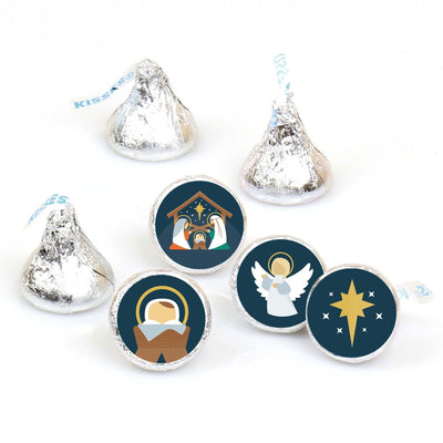 Holy Nativity - Manger Scene Religious Christmas Round Candy Sticker Favors - Labels Fit Hershey's Kisses (1 sheet of 108)
