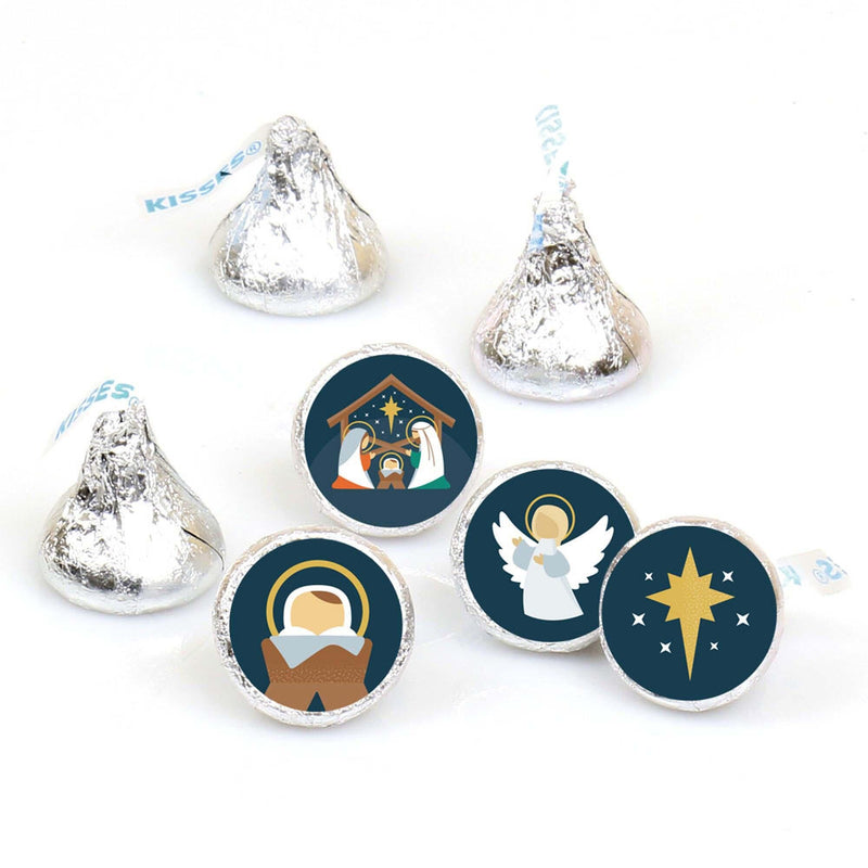 Holy Nativity - Manger Scene Religious Christmas Round Candy Sticker Favors - Labels Fit Hershey&