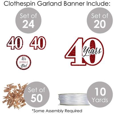 We Still Do - 40th Wedding Anniversary - Anniversary Party DIY Decorations - Clothespin Garland Banner - 44 Pieces