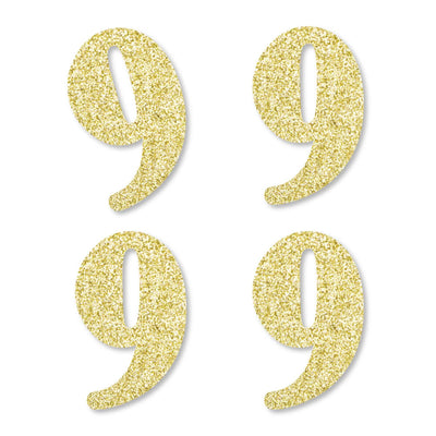 Gold Glitter 9 - No-Mess Real Gold Glitter Cut-Out Numbers - 9th Birthday Party Confetti - Set of 24