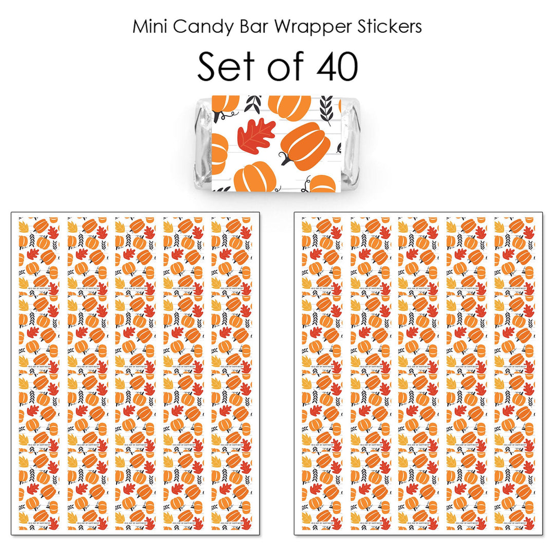 Fall Pumpkin - Mini Candy Bar Wrapper Stickers - Halloween or Thanksgiving Party Small Favors - 40 Count