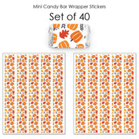 Fall Pumpkin - Mini Candy Bar Wrapper Stickers - Halloween or Thanksgiving Party Small Favors - 40 Count