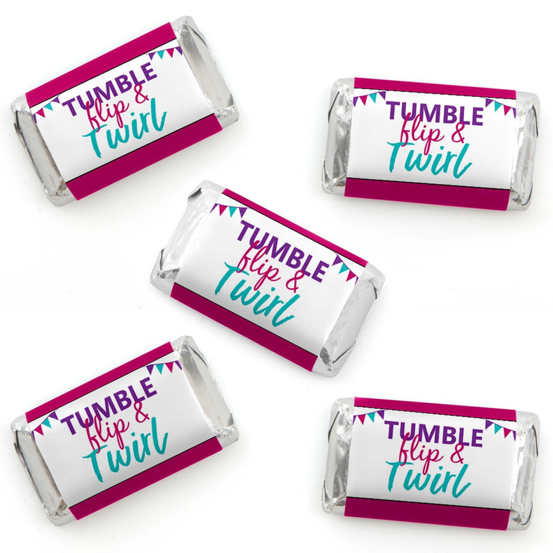 Tumble, Flip & Twirl - Gymnastics - Mini Candy Bar Wrapper Stickers - Birthday Party or Gymnast Party Small Favors - 40 Count