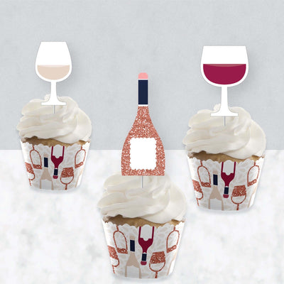 But First, Wine - Cupcake Decoration - Wine Tasting Party Cupcake Wrappers and Treat Picks Kit - Set of 24