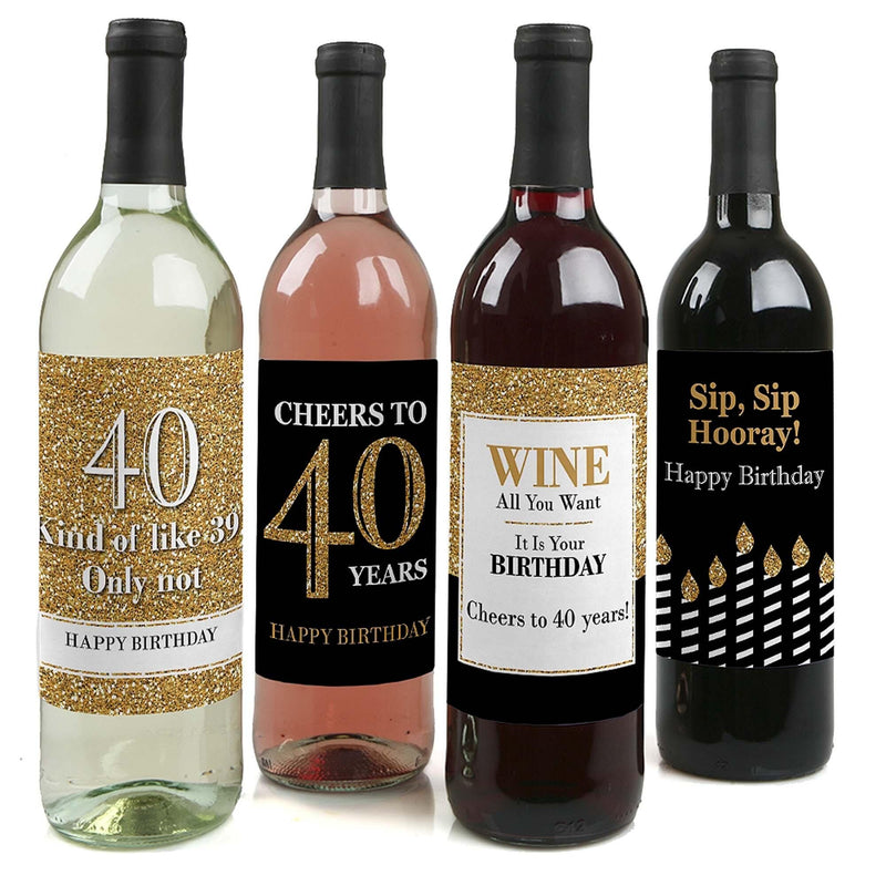 adult-40th-birthday-gold-decorations-for-women-and-men-wine-bottle-label-birthday-party-gift-set-of-4-bigdotofhappiness-com-big-dot-of-happiness-llc