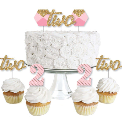 2nd Birthday Girl - Two Much Fun - Dessert Cupcake Toppers - Second Birthday Party Clear Treat Picks - Set of 24