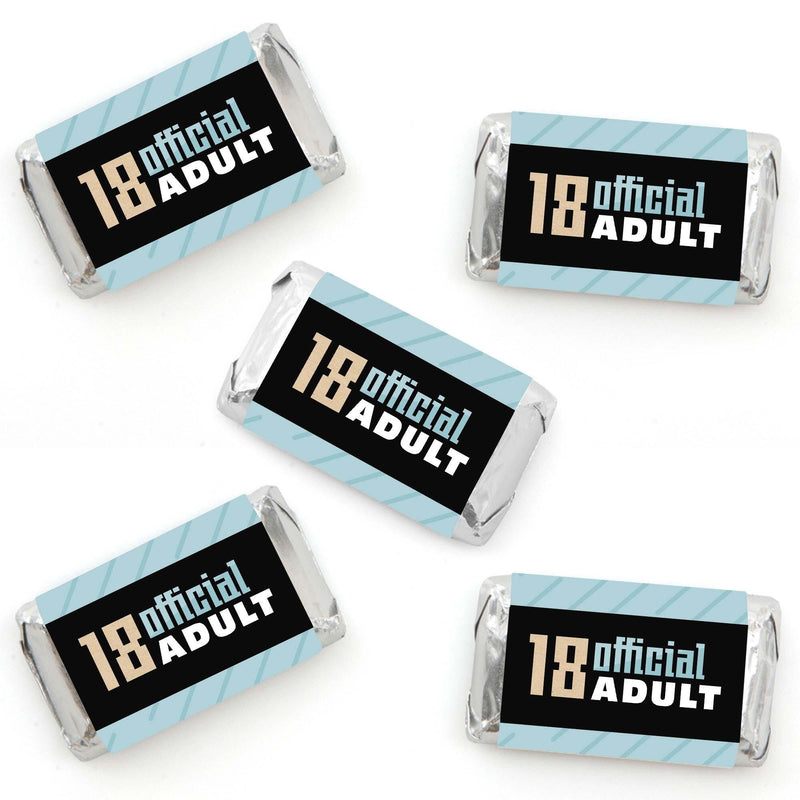 Boy 18th Birthday - Mini Candy Bar Wrapper Stickers - Eighteenth Birthday Party Small Favors - 40 Count