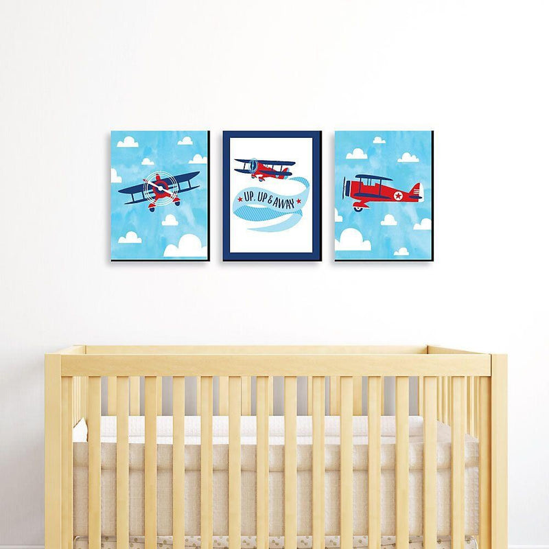 Taking Flight - Airplane - Vintage Plane Baby Boy Nursery Wall Art & Kids Room Decor - 7.5 x 10 inches - Set of 3 Prints