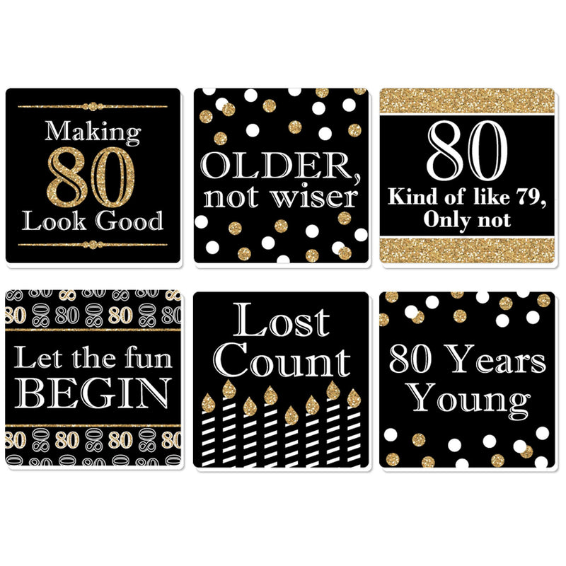 Adult 80th Birthday - Gold - Funny Birthday Party Decorations - Drink Coasters - Set of 6