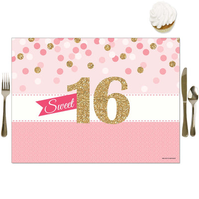 Sweet 16 - Party Table Decorations - 16th Birthday Party Placemats - Set of 16