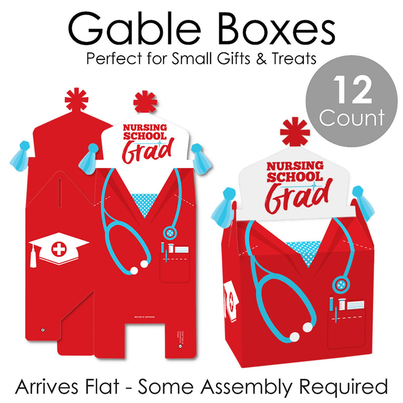 Nurse Graduation - Treat Box Party Favors - Medical Nursing Graduation Party Goodie Gable Boxes - Set of 12