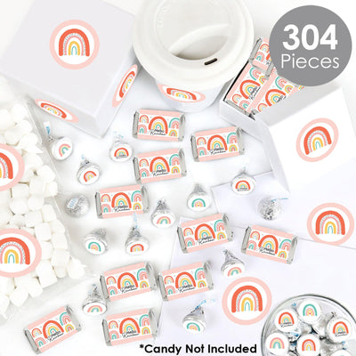 Hello Rainbow - Mini Candy Bar Wrappers, Round Candy Stickers and Circle Stickers - Boho Baby Shower and Birthday Party Candy Favor Sticker Kit - 304 Pieces