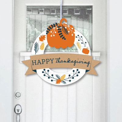 Happy Thanksgiving - Outdoor Fall Harvest Party Decor - Front Door Wreath