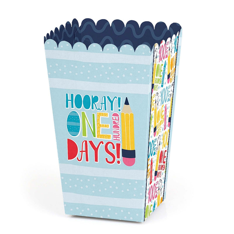 Happy 100th Day of School - 100 Days Party Favor Popcorn Treat Boxes - Set of 12