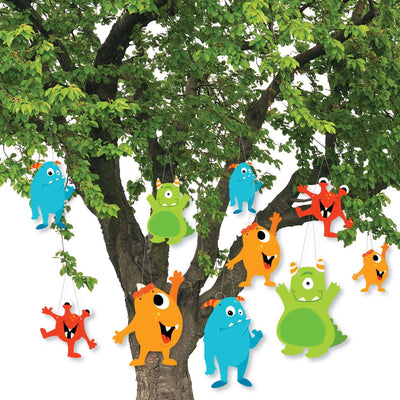 Hanging Monster Bash - Outdoor Little Monster Birthday Party or Baby Shower Hanging Porch & Tree Yard Decorations - 10 Pieces