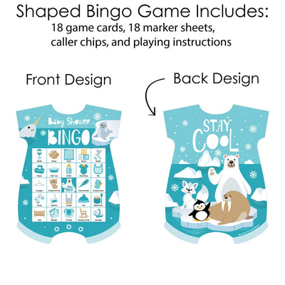 Arctic Polar Animals - Picture Bingo Cards and Markers - Winter Baby Shower Shaped Bingo Game - Set of 18