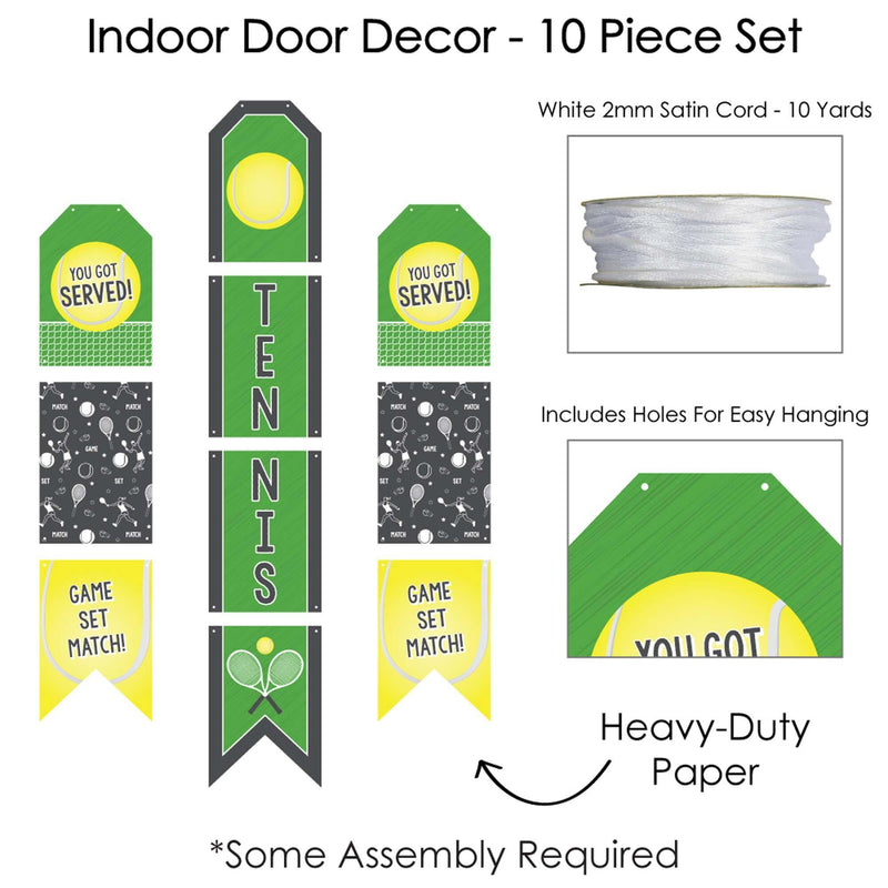 You Got Served - Tennis - Hanging Vertical Paper Door Banners - Baby Shower or Tennis Ball Birthday Party Wall Decoration Kit - Indoor Door Decor