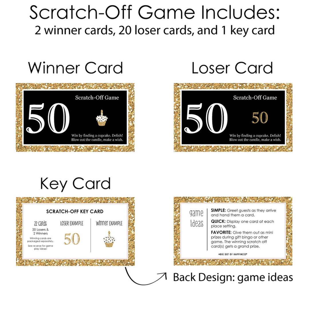 Adult 50th Birthday - Gold - Birthday Party Game Scratch Off Cards - 22 ct