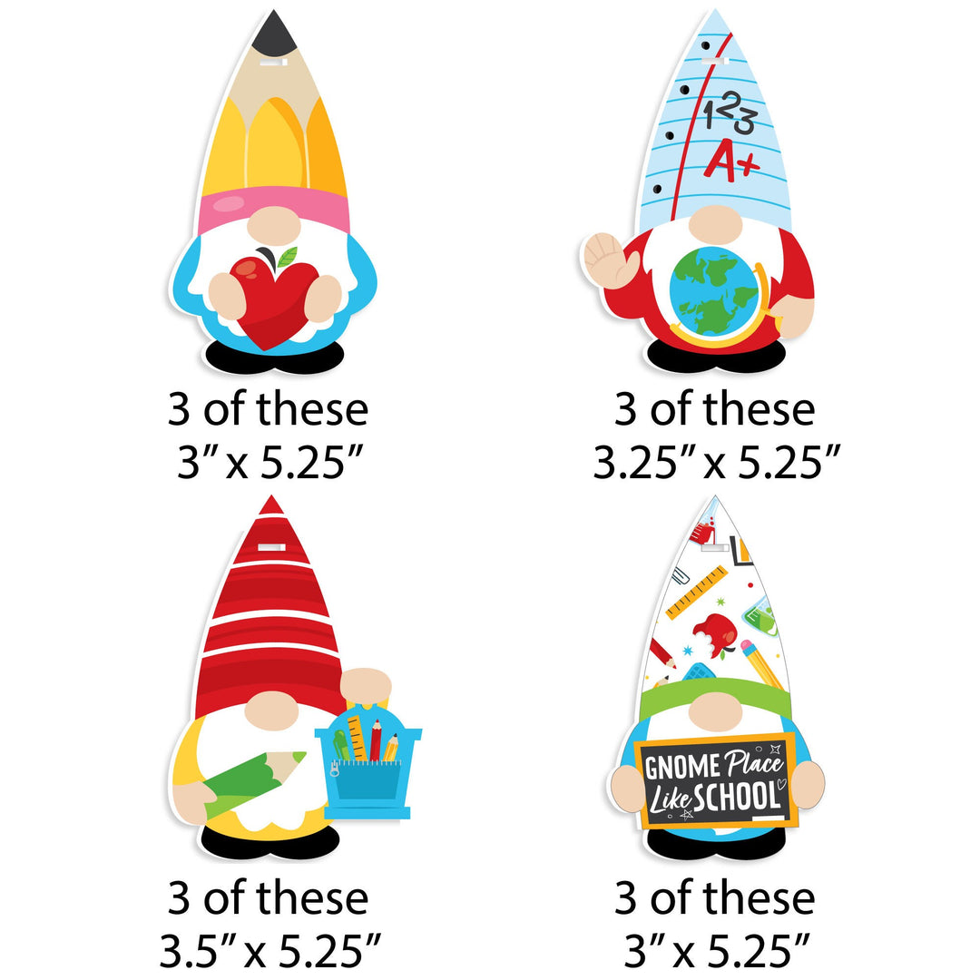 School Gnomes - Teacher and Classroom Decorations - Tree Ornaments - Set of 12