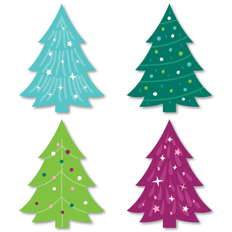 Merry and Bright Trees - DIY Shaped Colorful Whimsical Christmas Party Cut-Outs - 24 Count