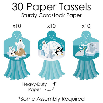 Arctic Polar Animals - 90 Chain Links and 30 Paper Tassels Decoration Kit - Winter Baby Shower or Birthday Party Paper Chains Garland - 21 feet