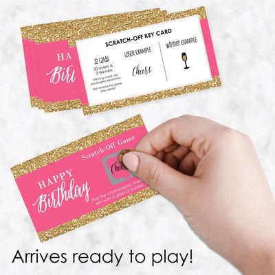 Chic Happy Birthday - Pink and Gold - Birthday Party Game Scratch Off Cards - 22 ct