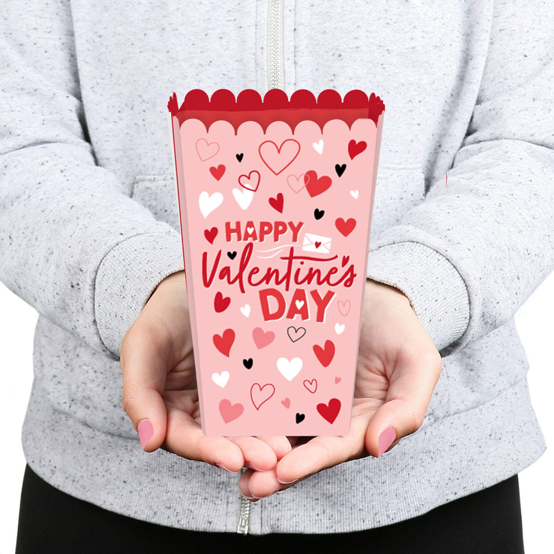 Happy Valentine's Day - Valentine Hearts Party Favor Popcorn Treat Boxes - Set of 12