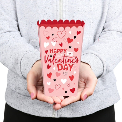 Happy Valentine's Day - Valentine Hearts Party Favor Popcorn Treat Boxes - Set of 12