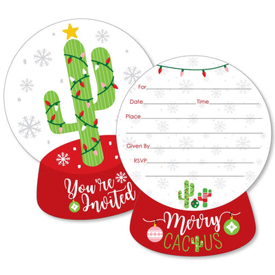 Merry Cactus - Shaped Fill-In Invitations - Christmas Cactus Party Invitation Cards with Envelopes - Set of 12