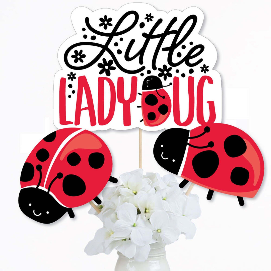 Happy Little Ladybug - Baby Shower or Birthday Party Centerpiece Sticks - Table Toppers - Set of 15