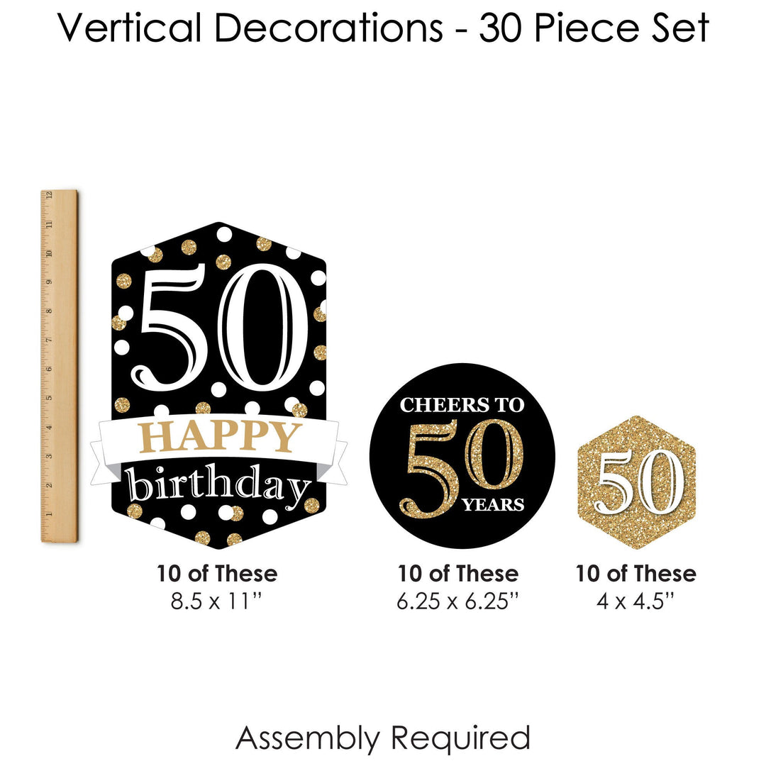 Adult 50th Birthday - Gold - Birthday Party DIY Dangler Backdrop - Hanging Vertical Decorations - 30 Pieces