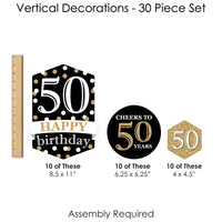 Adult 50th Birthday - Gold - Birthday Party DIY Dangler Backdrop - Hanging Vertical Decorations - 30 Pieces