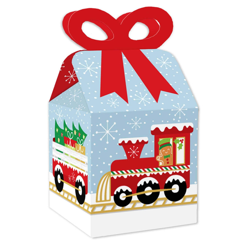 Christmas Train - Square Favor Gift Boxes - Holiday Party Bow Boxes - Set of 12