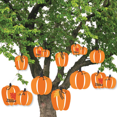 Hanging Fall Pumpkin - Outdoor Halloween or Thanksgiving Party Hanging Porch and Tree Yard Decorations - 10 Pieces