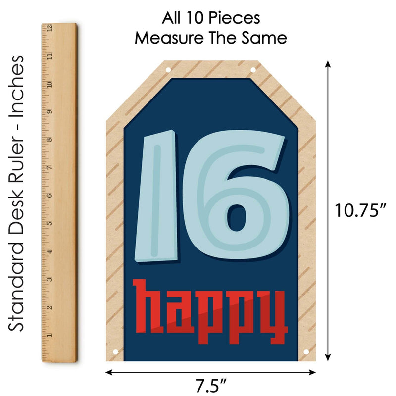 Boy 16th Birthday - Hanging Vertical Paper Door Banners - Sweet Sixteen Birthday Party Wall Decoration Kit - Indoor Door Decor