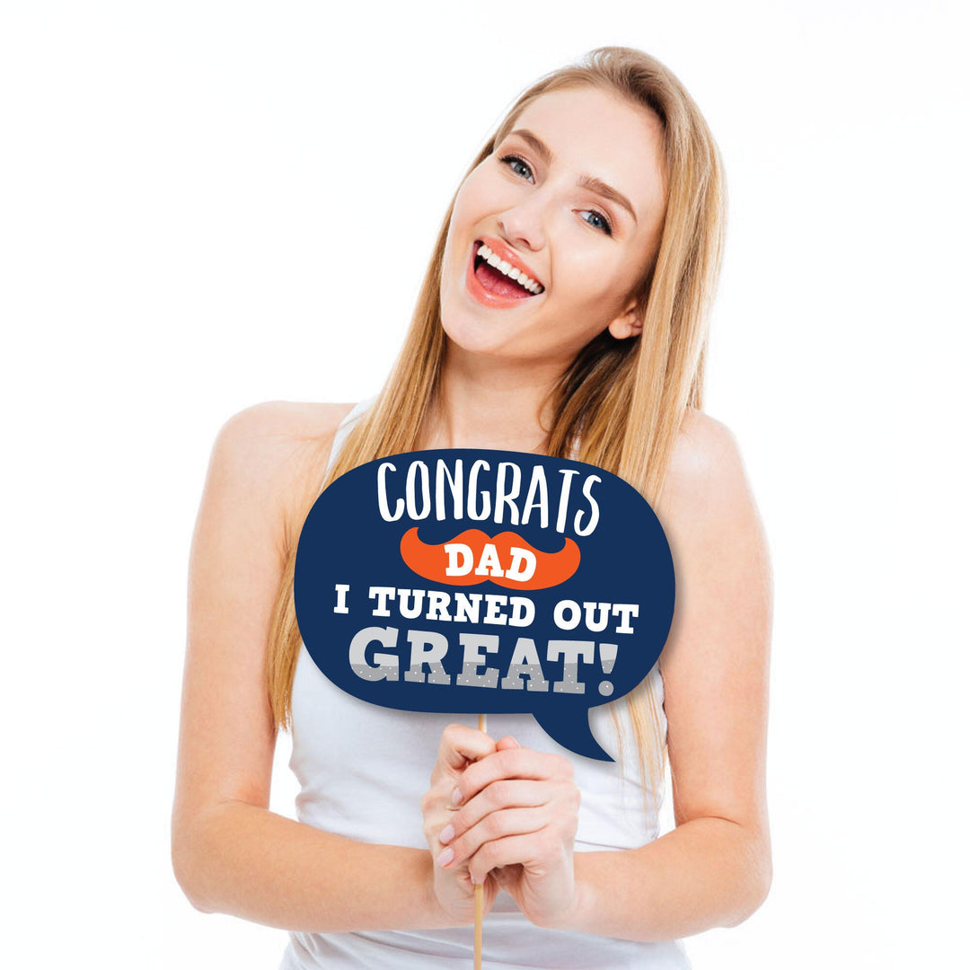 Funny Happy Father's Day - We Love Dad Party Photo Booth Props Kit - 10 Piece