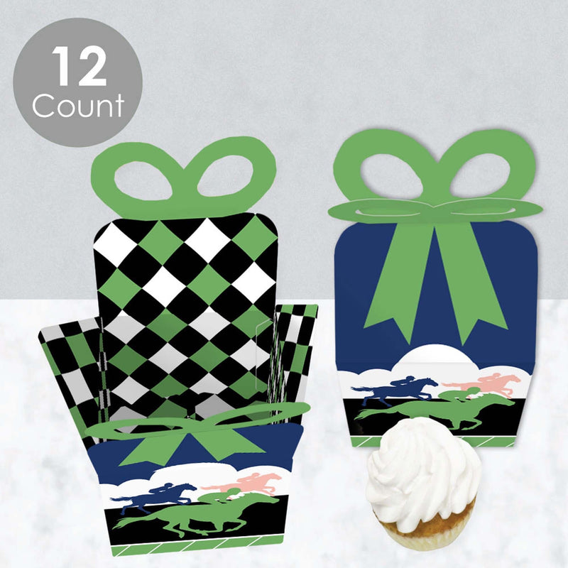 Kentucky Horse Derby - Square Favor Gift Boxes - Horse Race Party Bow Boxes - Set of 12