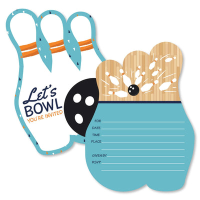Strike Up the Fun - Bowling - Shaped Fill-In Invitations - Baby Shower or Birthday Party Invitation Cards with Envelopes - Set of 12