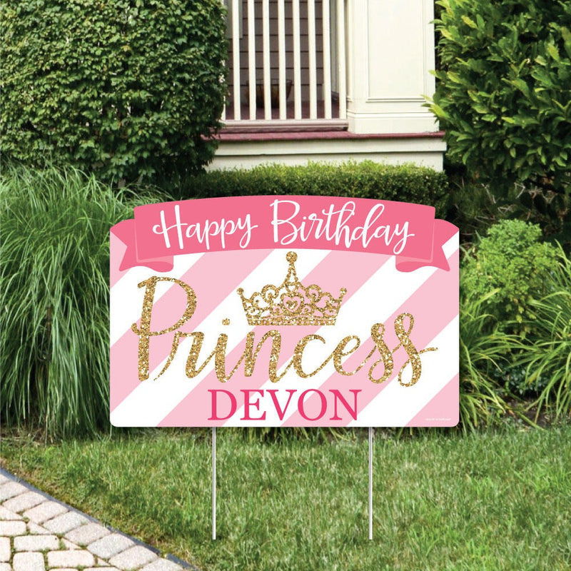 Little Princess Crown - Pink and Gold Princess Birthday Party Yard Sign Lawn Decorations - Personalized Happy Birthday Party Yardy Sign