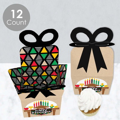 Happy Kwanzaa - Square Favor Gift Boxes - African Heritage Holiday Bow Boxes - Set of 12