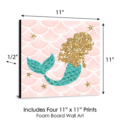 Let's Be Mermaids - Kids Room, Nursery Decor and Home Decor - 11 x 11 inches Nursery Wall Art - Set of 4 Prints for Baby's Room
