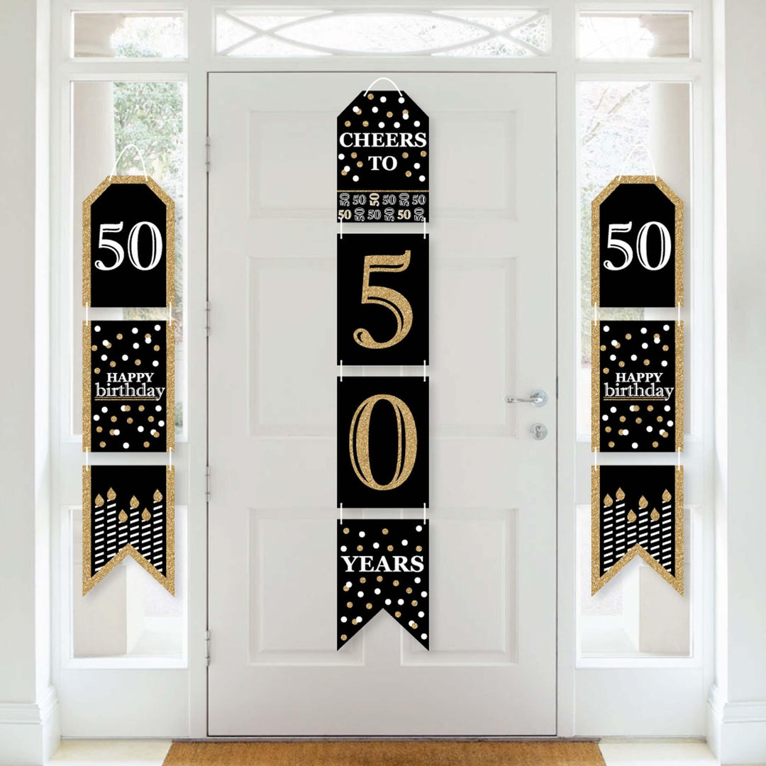 Adult 50th Birthday - Gold - Hanging Vertical Paper Door Banners - Birthday Party Wall Decoration Kit - Indoor Door Decor