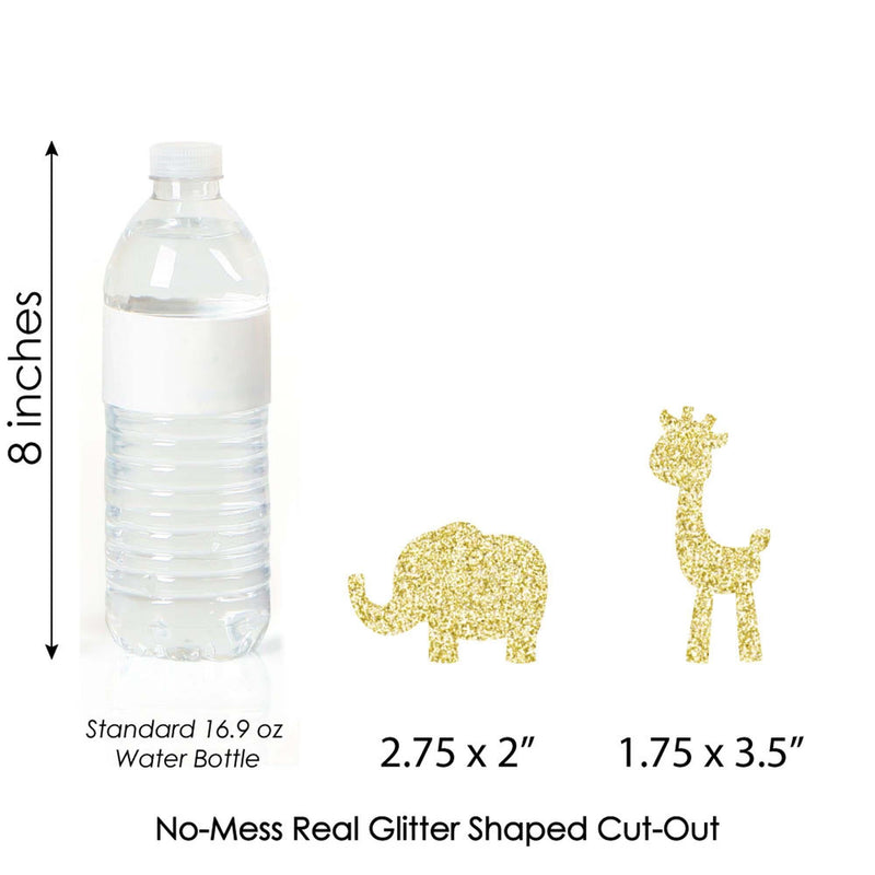 Gold Glitter Lion, Giraffe, Rhino and Elephant - No-Mess Real Gold Glitter Cut-Outs - Safari Jungle Baby Shower or Birthday Party Confetti - Set of 24