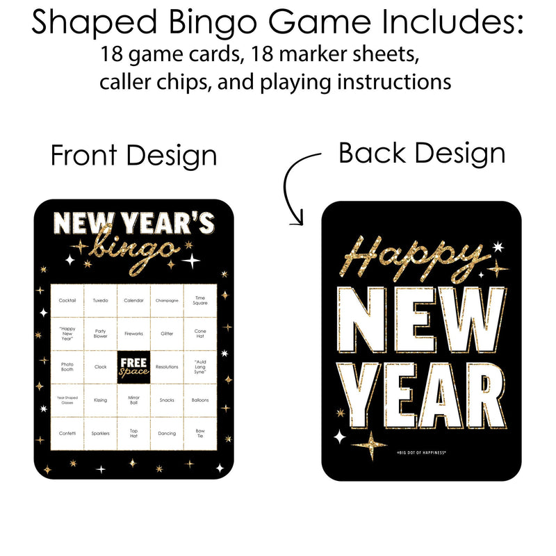 Hello New Year - Bar Bingo Cards and Markers - NYE Party Bingo Game - Set of 18