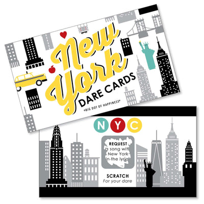 NYC Cityscape - New York City Party Game Scratch Off Dare Cards - 22 Count
