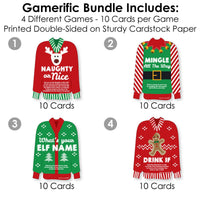 Ugly Sweater - 4 Holiday and Christmas Party Games - 10 Cards Each - Naughty or Nice, Drink If, Mingle All the Way, What's Your Elf Name - Gamerific Bundle