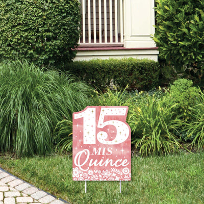 Mis Quince Anos - Outdoor Lawn Sign - Quinceanera Sweet 15 Birthday Party Yard Sign - 1 Piece
